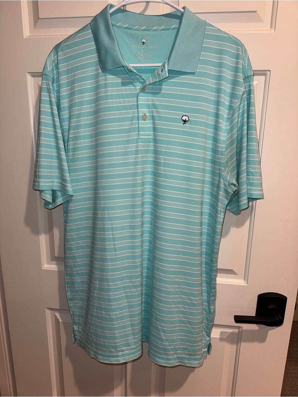 The Southern Shirt Company Mint Aqua Striped Performance Polo large
